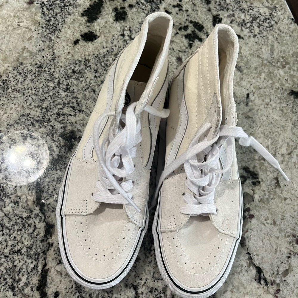 White Suede High Top Vans Women’s Size 9